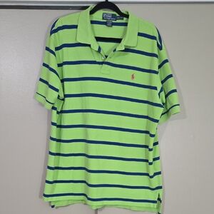 Polo by Ralph Lauren Men's Lime Green and Navy Striped Polo 100% Cotton Size XXL